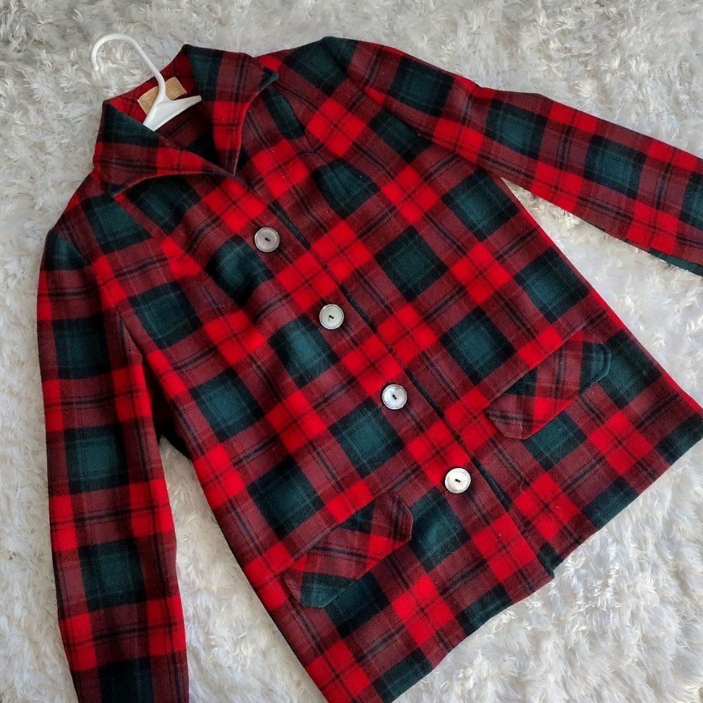 Vintage Pendleton 100% Virgin Wool Button Up Plaid Holiday Flannel Shirt Jacket